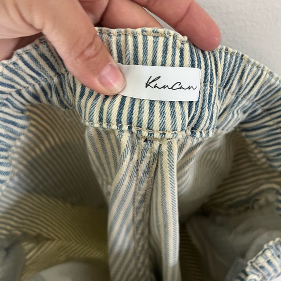Kancan High Rise Blue & White Railroad Striped Stretch Tapered Mom Jeans Size 26 - Picture 8 of 9